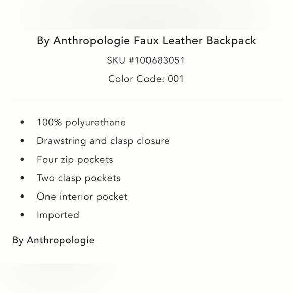 Anthropologie Faux Leather Backpack in Black NWT main image 6